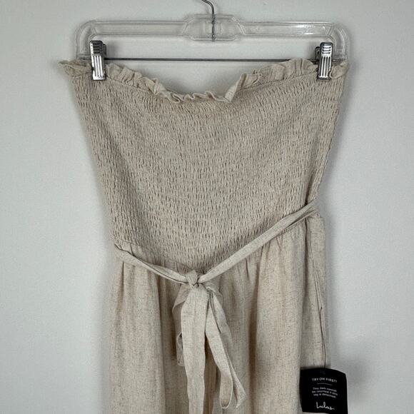 Lulu's NEW Effective Charm Beige Linen Strapless Jumpsuit Large Boho neutrals - Picture 4 of 10